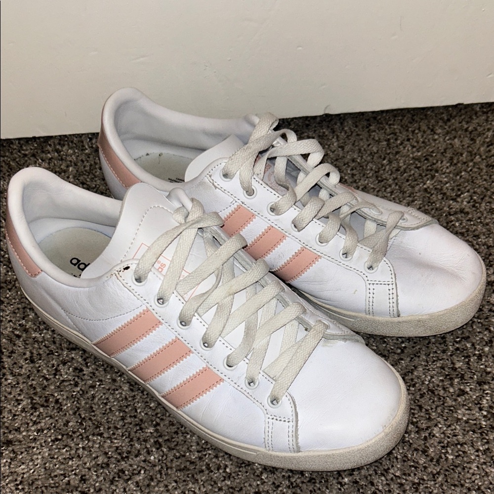 adidas Women's White Sneakers with Blush Pink Stripes